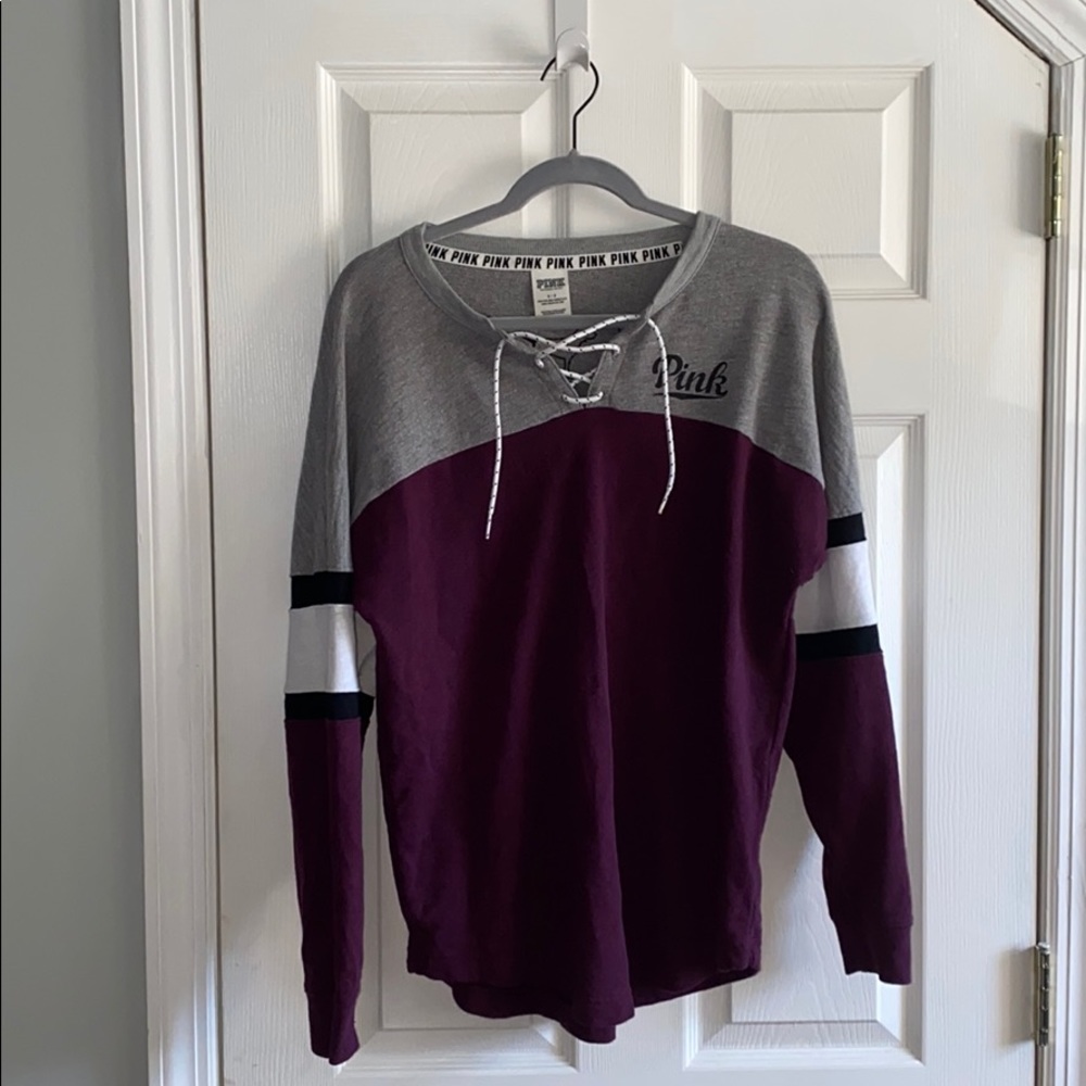 long sleeve “PINK” lace up shirt